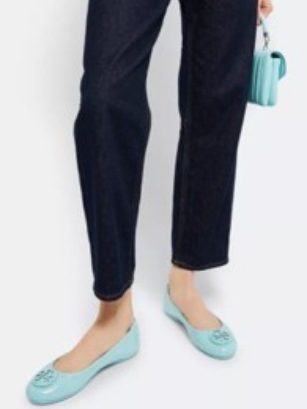 NWT Tory Burch Women's MINNIE TRAVEL BALLET FLAT with Leather Logo Island Blue